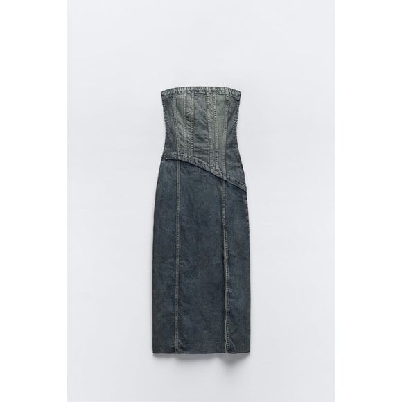ZARA TRF STRAPLESS DENIM DRESS - Picture 13 of 13